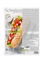 Schnitzer Bio Baguette classic  glutenfrei 2 x 180g - Produkttyp: Brot - Nährwertangabe pro: 100 g - Energiegehalt (in kj): 858 KJ - Energiegehalt (in kcal): 204 Kcal - Fett: 4.2 g - Gesättigte Fettsäuren: 0.5 g