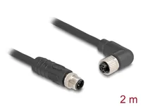 Delock M12 Kabel L-kodiert 4 Pin Stecker gerade zu Buchse rechts gewinkelt PUR schleppkettentauglich 2 m schwarz