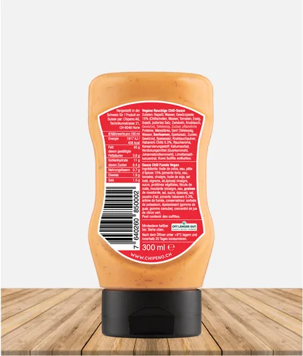 Chipeno Sauce Spicy Habanero 300 ml - Produkttyp: Chilisauce - Nährwertangabe pro: 100 ml - Energiegehalt (in kj): 2257 KJ - Energiegehalt (in kcal): 539 Kcal - Fett: 40.8 g - Davon gesättigte Fettsäuren: 3.2 g