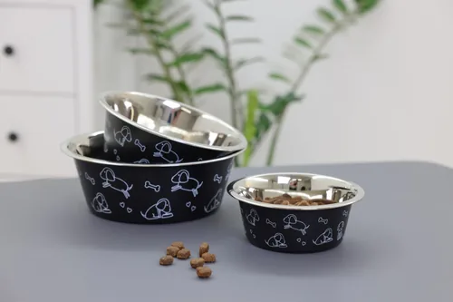 Kerbl Edelstahlnapf mit Motiv 1800 ml, Schwarz - Produkttyp: Futternapf - Tierart: Hund - Material: Edelstahl