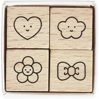 Rico Design Stempelset Mini Chingu - Motiv: Blume - Herz - Schleife - Wolke - Detailfarbe: Beige