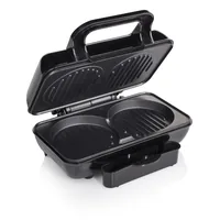 Tristar Kontaktgrill Hamburger Maker 800 W - Produkttyp: Hamburger-Grill - Höhenverstellbar: Nein - Detailfarbe: Silber - Schwarz - Leistung: 800 W - Temperatur einstellbar: Nein - Anzahl unterschiedliche Grillplatten: 1