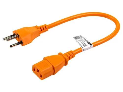FURBER.power Netzkabel C13-T12 0.2 m Orange - Anzahl Leiter: 3 - Detailfarbe: Orange - Kinderschutz: Ja - Steckereigenschaften: Angespritzt - Steckertyp Ausgang: C13 - Leiterquerschnitt: 0.75 mm²