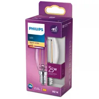 Philips Lampe LEDcla 25W E14 B35 WW CL ND Warmweiss (WW) - Energieeffizienzklasse EnEV 2020: E - Lampensockel: E14 - Farbtemperatur Kelvin: 2700 K - Gesamtleistung: 2 W - Dimmbar: nicht dimmbar - Zusätzliche Ausstattung: EyeComfort