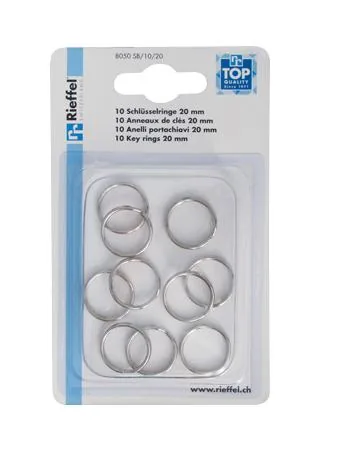 Robert Rieffel Schlüsselring 20 mm, 10 Stück, Silber - Motiv: Ohne Motiv - Detailfarbe: Silber