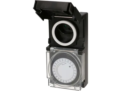 Max Hauri Zeitschaltuhr IP55 24 h Mechanisch - Montage: Zwischenstecker - Kürzeste Schaltzeit: 15 min - Anwendungsbereich: Outdoor - Indoor - Anzahl Schaltpunkte: 24 - Funktionsweise Zeitschaltuhr: Mechanisch - Funktionen: Dauerbetrieb Ein/Aus
