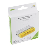 WAGO Steckklemme COMPACT 5 x 0.5-2.5 mm², 20 Stück - Verwendung Klemmen: Drähte - E-Nr.: 55103100 - Typ: Klemme - Klemmstellen: 5 × - Detailfarbe: Gelb - Eigenschaften Hausinstallation: Steckklemme