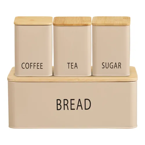 House Nordic Tula bread box Rectangular Beige Metal, Bamboo