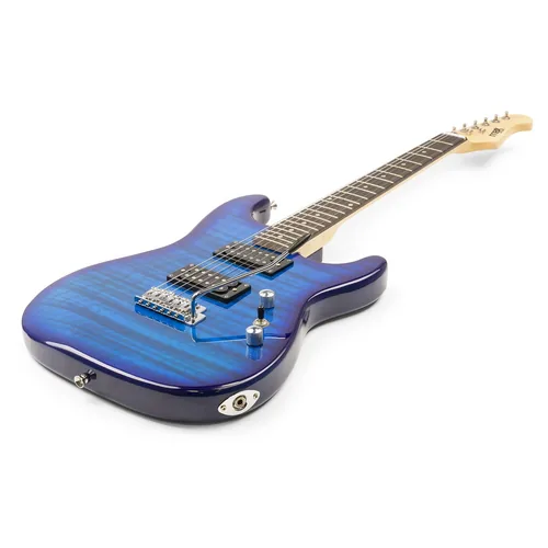 MAX E-Gitarre GigKit Quilted Style Blau - Gitarrenkoffer / Gigbag: Gigbag - Hals: Linde - Tonabnehmerbestückung: HH - Gitarrensteg: Tremolo - Leistung AMP: 0 W - Set: Ja