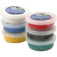 Creativ Company Modellier-Set Silk Clay 6 x 14 g Standard - Packungsgrösse: 84 g - Set: Ja - Anwender: Kinder - Hobbyanwender - Detailfarbe: Gelb - Rot - Grün - Weiss - Blau - Schwarz - Modelliermasse Art: Modellier-Set - Trocknung: Lufttrocknend