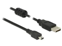 Delock USB 2.0-Kabel mit Ferritkern USB A - Mini-USB B 1 m - Kabeltyp: Daten- und Ladekabel - Detailfarbe: Schwarz - USB Standard: 2.0 (480 Mbps) - Länge: 1 m - USB Anschluss 2 (Endgerät): Mini-USB B - Geschlecht Anschluss 2 (Endgerät): Male (Stecker)