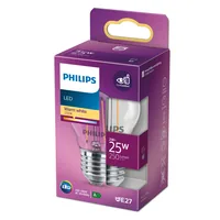 Philips Lampe LEDcla 25W E27 P45 WW CL ND Warmweiss (WW) - Energieeffizienzklasse: F - Lampensockel: E27 - Protokoll: Ohne - Smart Home: Nicht kompatibel - Farbtemperatur Kelvin: 2700 K - Gesamtleistung: 2 W