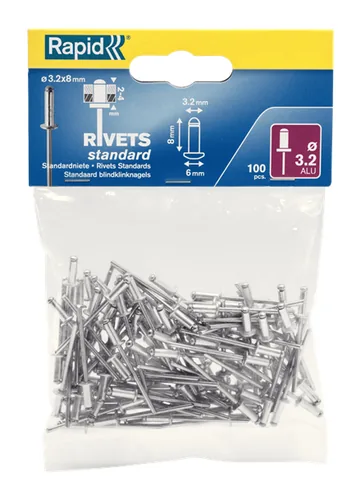 Rapid Blindnieten Standard Ø 3.2 x 8 mm - Zubehörtyp: Blindnieten - Verpackungseinheit: 100 Stück