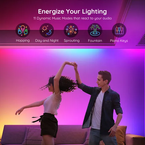 Govee LED Stripe Basic, 5 m, RGBIC, Wi-Fi + Bluetooth - Lampensockel: LED fest verbaut - Farbtemperatur Kelvin: Keine Angabe - Aussenanwendung: Nein - Gesamtleistung: 12 W - Leuchten Kategorie: LED Stripe - Lichtfarbe: RGBIC - farbig (IC-Chip)