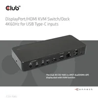 Club 3D Dockingstation CSV-1585 DisplayPort/HDMI KVM - Ladefunktion: Ja - Dockinganschluss: USB-C - Kompatible Hersteller: Universal - Vesa-Bohrung vorhanden: Nein