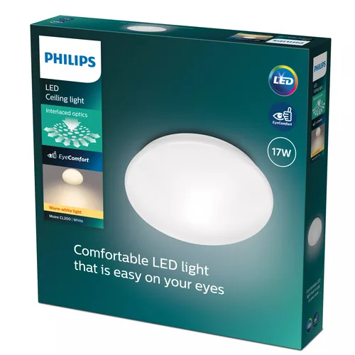 Philips Deckenleuchte Moire CL200 RD 17W 2700K W HV 06 - Leuchten Kategorie: Deckenleuchte - Betriebsart: Netzbetrieb - Lampensockel: LED fest verbaut - Farbtemperatur Kelvin: 2700 K - Dimmbar: nicht dimmbar - Farbwiedergabeindex CRI: 80