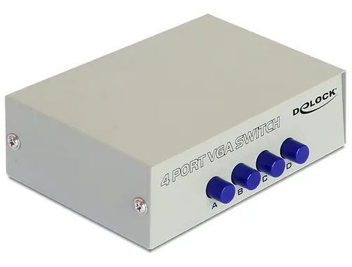 Delock VGA-Switchbox 4 Port ohne Audio - Anzahl Eingänge: 4 × - Steckertyp Seite A: VGA - Anzahl Ausgänge: 1 × - Steckertyp Seite B: VGA - Material: Metall - Bedienungsart: Tasten