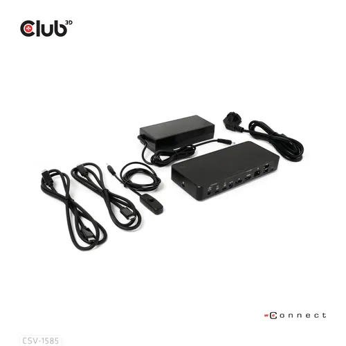 Club 3D Dockingstation CSV-1585 DisplayPort/HDMI KVM - Ladefunktion: Ja - Dockinganschluss: USB-C - Kompatible Hersteller: Universal - Vesa-Bohrung vorhanden: Nein