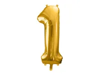 Partydeco Folienballon Zahl 1 gross 86 cm, gold, 1 Stück - Packungsgrösse: 1 Stück - Grösse: 86 cm - Motiv: Zahlen - Produkttyp: Folienballon - Material: Folie - Detailfarbe: Gold