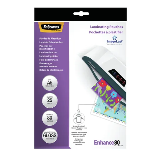 FELLOWES Laminiertasche A5 5396003 glanz, 80my 25 Stk