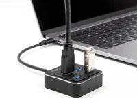 Delock USB-Hub 4 x USB 3.1 Typ-A - Stromversorgung: USB - Anzahl Ports: 4 - Detailfarbe: Schwarz - USB Standard: 3.1 Gen 2 (10 Gbps) - USB Anschluss 2 (Endgerät): USB A - USB Anschluss 1 (Quelle): USB C