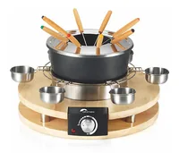 OHMEX Fondue-Rechaud OHM-FND-1060 16 Teile, Schwarz/Silber - Anzahl Personen: 8 - Materialtyp: Metall - Material: Holz - Edelstahl - Betriebsart: Netzbetrieb - Kompatible Kochfelder: Netzbetrieb - nicht für Kochfelder - Detailfarbe: Silber - Schwarz