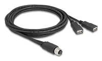 Delock M12 Kabel A-kodiert 8 Pin Buchse zu 2 x USB 2.0 Typ-A Buchse 2 m schwarz