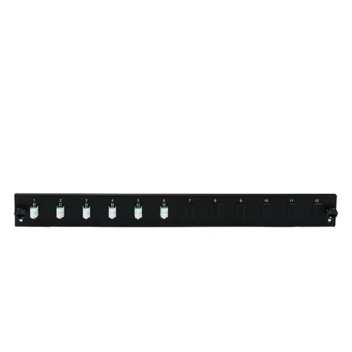 EFB Bestckte 12 Port Frontblende mit 6 x LC Duplex Kupplung OS2 vertikal, schwarz