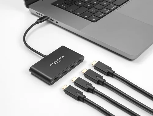 Delock USB-Hub 4 x USB 3.1 Typ-C - Stromversorgung: USB - Anzahl Ports: 4 - Detailfarbe: Schwarz - USB Standard: 3.1 Gen 2 (10 Gbps) - USB Anschluss 2 (Endgerät): USB C - USB Anschluss 1 (Quelle): USB C
