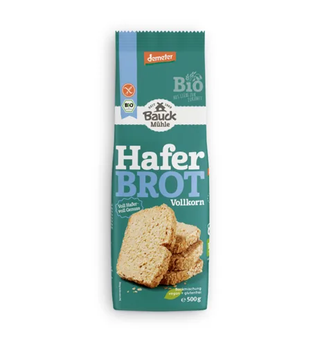 Bauck Mühle Backmischung Haferbrot 500 g - Nährwertangabe pro: 100 g - Energiegehalt (in kj): 1507 KJ - Energiegehalt (in kcal): 357 Kcal - Fett: 5.3 g - Produkttyp: Brot - Davon gesättigte Fettsäuren: 1 g