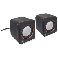 Manhattan 2600 Series Speaker System, Small Size, Big Sound, Two Speakers, Stereo, USB power, Output: 2x 3W, 3.5mm plug for sound, In-Line volume control, Cable 0.9m, Black, Three Year Warranty