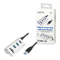 Logilink USB 3.0 HUB 3-Port, mit Kartenleser, ALU, silber