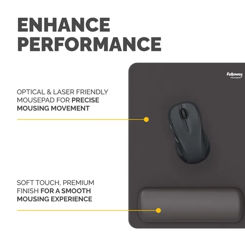 Fellowes Breyta XL Mouse Mat Wrist Rest XL Mouse Pad Wrist Support with Antibacterial Protection Ergonomic Mouse Mat Black