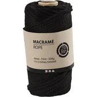 Creativ Company Baumwollgarn Makramee Rope 330 g, Schwarz - Packungsgrösse: 1 Stück - Länge: 55 m - Material: Polyester - Baumwolle - Detailfarbe: Schwarz - Nadelstärke: 4 mm - Waschbar bei: 20 °C