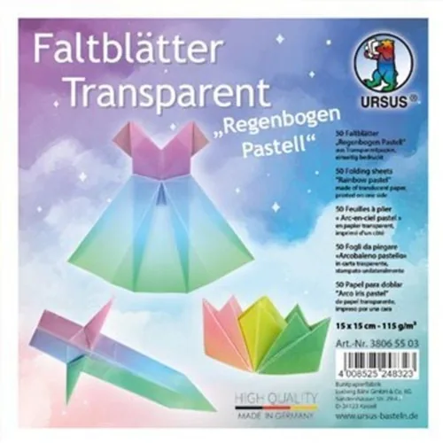 URSUS Faltblätter Rainbow 50 Blatt - Papierformat: 15 x 15 cm - Selbstklebend: Nein - Papierfarbe: Mehrfarbig - Papiertyp: Bastelpapier - Mediengewicht: 115 g/m² - Verpackungseinheit: 50 Stück