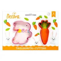Decora Guetzli-Ausstecher 2 Stück, Hase und Karotte - Materialtyp: Kunststoff - Material: Kunststoff - Verpackungseinheit: 1 Stück - Produkttyp: Guetzli-Ausstecher - Detailfarbe: Rosa - Rot