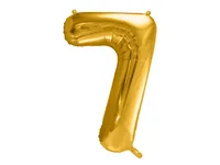 Partydeco Folienballon Zahl 7 gross 86 cm, gold, 1 Stück - Packungsgrösse: 1 Stück - Grösse: 86 cm - Motiv: Zahlen - Produkttyp: Folienballon - Material: Folie - Detailfarbe: Gold