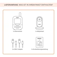 Gigaset Babyphone Baby 300 Video - Reichweite Max.: 300 m - Ausstattung: Geräuschesensor - Nachtlicht - Schlaflieder - Thermometer - Videofunktion - Display vorhanden: Ja - Verbindungsmöglichkeiten: FHSS - Stromversorgung: Akkubetrieb - Detailfarbe: Crème