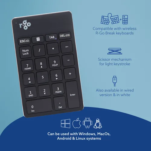 R-GO NUMPAD BREAK ERGONOMIC NUMERIC WIRELESS KEYPAD BLACK