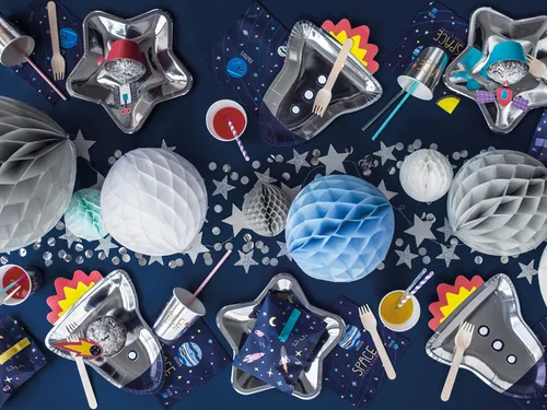 Partydeco Einwegteller Kosmos Rakete 6 Stück - Produkttyp: Einwegteller - Materialtyp: Papier - Material: Pappe - Detailfarbe: Silber - Verpackungseinheit: 6 Stück