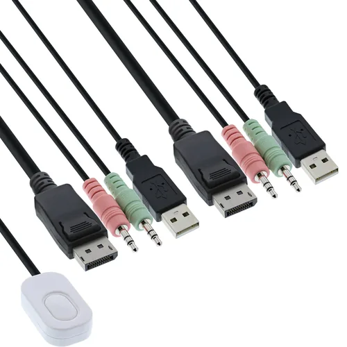 InLine KVM Switch - 2-fach - Displayport 1.2 - 4K - USB - mit Audio - integr. Kabel