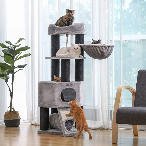 Feandrea Kratzbaum Stämme, 141 cm, Grau/Schwarz - Höhe: 141 cm - Anzahl Liegeplätze: 5 × - Detailfarbe: Grau - Schwarz - Tierart: Katze - Produkttyp: Kratzbaum