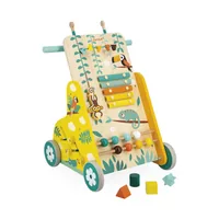 Janod Tropik Multi-Aktivitätswagen - Altersempfehlung ab: 12 Monaten - Detailfarbe: Gelb - Material: Holz - Nachhaltigkeit: FSC® - Produkttyp Lauflerner: Schiebewagen - Höhenverstellbar: Nein