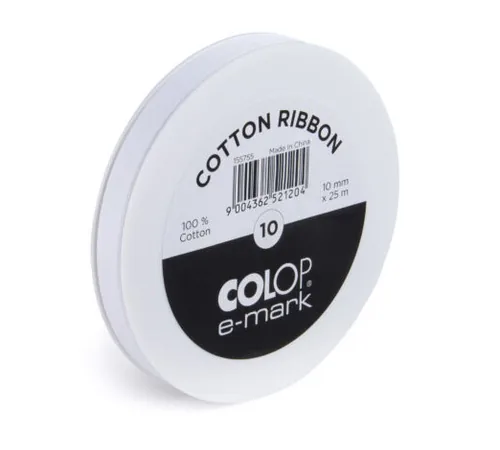 Colop Textilband e-mark 10 mm x 25 m, Weiss - Breite: 10 mm - Länge: 25 m - Verpackungseinheit: 1 Stück - Detailfarbe: Weiss - Band-Art: Textilband