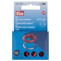 Prym Ösen mit Scheiben 20 Stück, Rot-Silber - Verpackungseinheit: 20 Stück - Detailfarbe: Silber - Rot - Produkttyp: Ösen