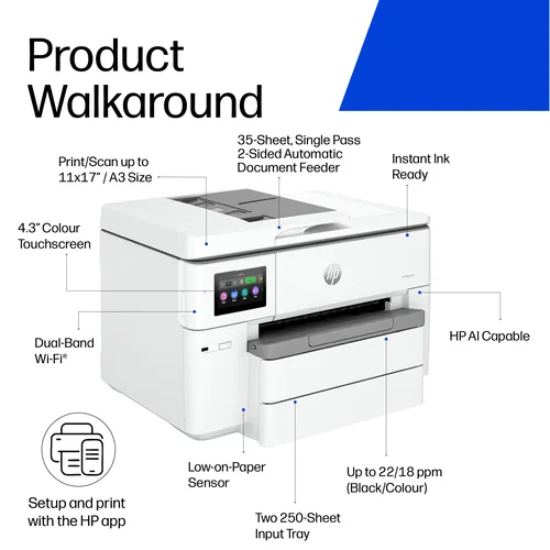 HP OfficeJet Pro 9730e WF AiO Printer Getto termico d'inchiostro A3 4800 x 1200 DPI 22 ppm Wi-Fi