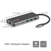 StarTech.com USB C Multiport Adapter, Portable USB-C Dock to 4K HDMI, 2-pt USB 3.0 Hub, SD/SDHC, GbE, 100W PD Pass-Through - USB Type-C/Thunderbolt 3 - REPLACED BY DKT30CSDHPD3