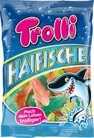 Trolli Gummibonbons Haifische 200 g - Produkttyp: Gummibonbons - Nährwertangabe pro: 100 g - Energiegehalt (in kj): 1431 KJ - Energiegehalt (in kcal): 337 Kcal - Fett: 0.1 g - Gesättigte Fettsäuren: 0.1 g