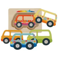 Goki Schichtenpuzzle Van 15 x 11 x 1.7 cm - Altersempfehlung ab: 2 Jahren - Material: Holz - Detailfarbe: Mehrfarbig