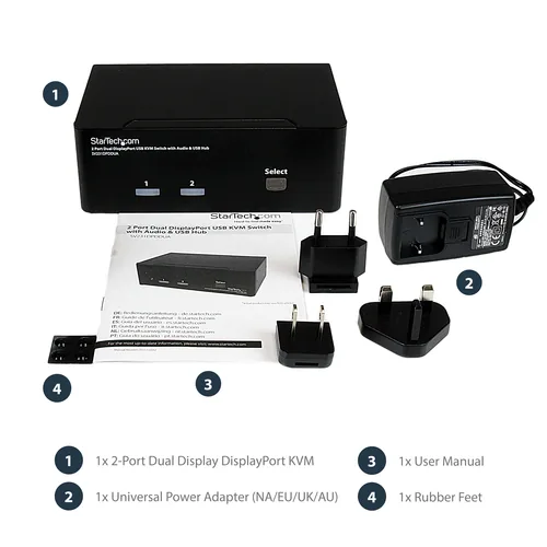 StarTech.com 2 Port Dual DisplayPort USB KVM Switch mit Audio - DisplayPort Desktop KVM Umschalter mit USB Hub - 4xUSB Buchse 2xDP Buchse - K